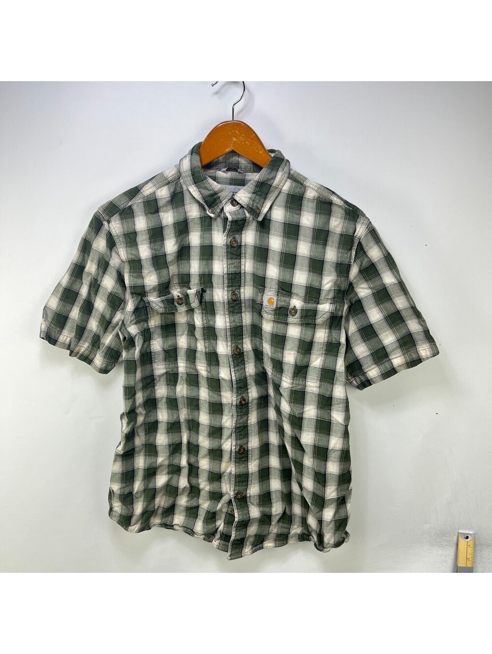 Vintage Carhartt Green Plaid Short Sleeve Button Shirt M